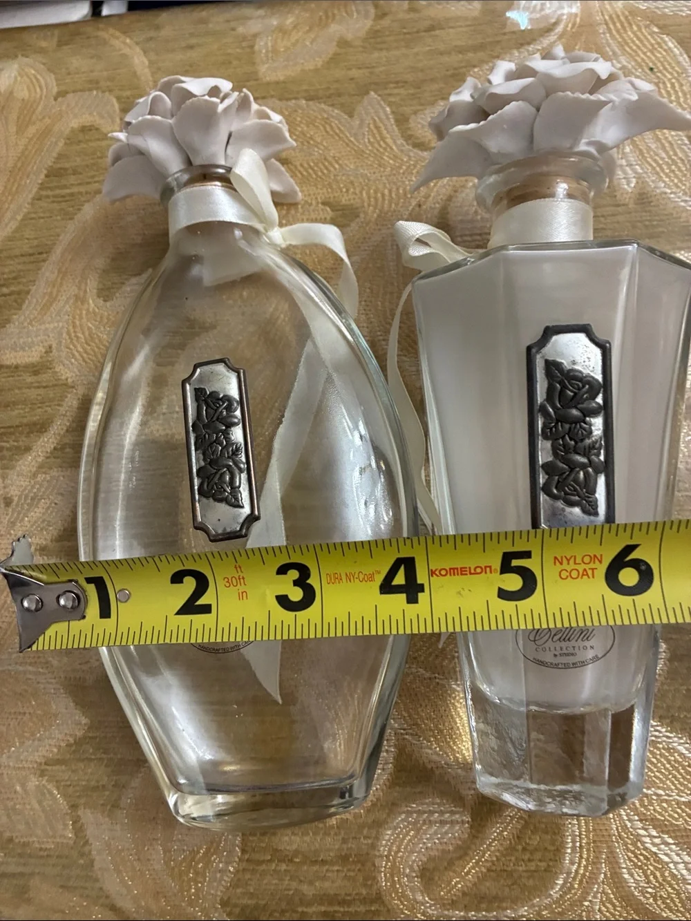 CELLINI White Decorative Floral Glass Bottle - Set of 2 VANITY BATHROOM